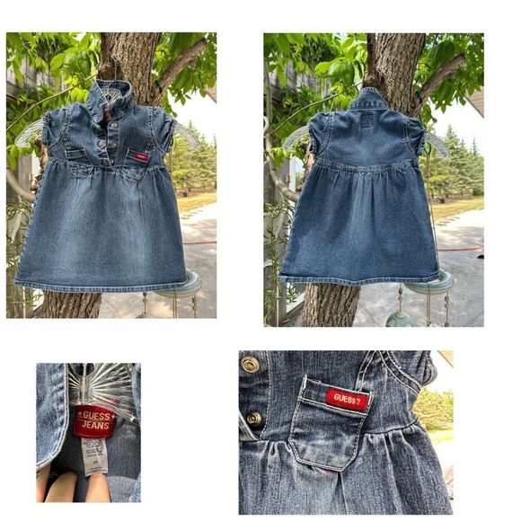 Vintage | 90s Y2K Denim GUESS Cap Sleeve Dress Collared Sz 2T - Picture 7 of 7